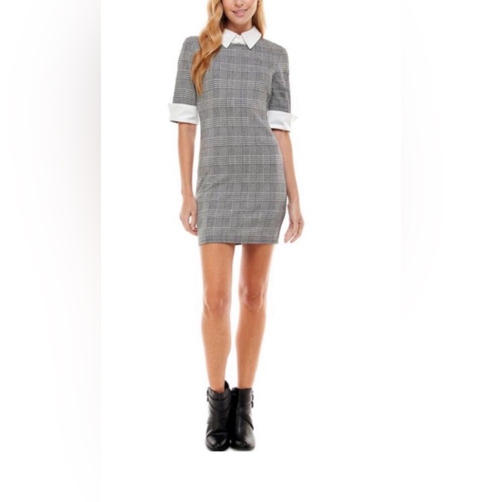 Kingston Grey Women’s Plaid Mini Dress White Collar Cuffs Size S